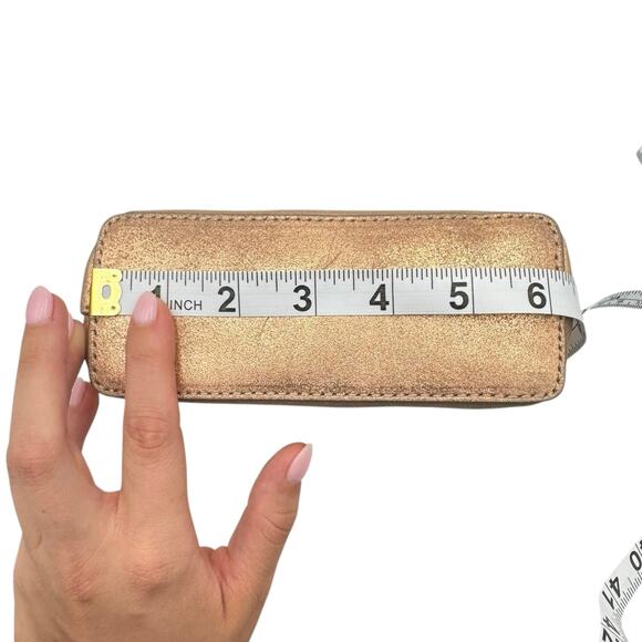 Chico's NWT Rose Gold Structured Shine Leather Pouch Cosmetic Bag Travel Case - Picture 8 of 13